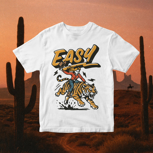 Funny Cowgirl Tiger Graphic PNG: Retro T-Shirt Design (Instant Download)
