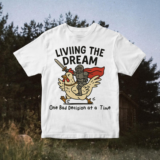 Living The Dream Rooster Knight PNG: Funny Cartoon Graphic (Digital Download)