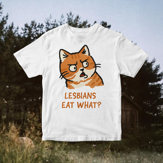 Lesbian Pride PNG: “Lesbians Eat What?” Funny Quote Cat Meme Sublimation Design (Digital Download)
