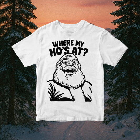 Funny Santa PNG: "My Ho's At?" Rude Christmas Design (Digital Download)