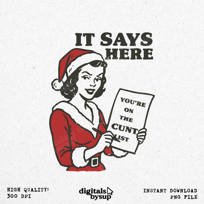 Sassy Christmas PNG: Retro Santa Girl, Offensive Humor Clipart (Digital Download)