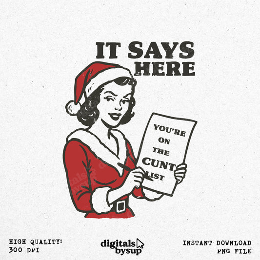 Sassy Christmas PNG: Retro Santa Girl, Offensive Humor Clipart (Digital Download)