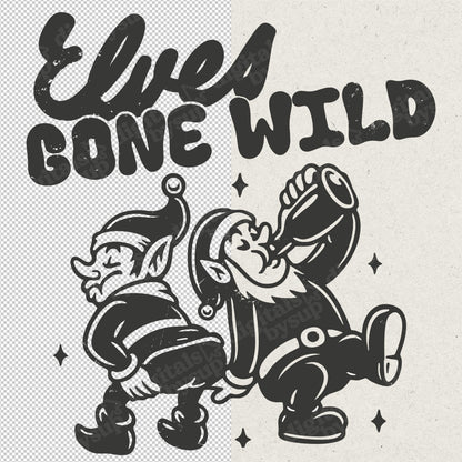 Funny Christmas Quote PNG: Naughty 'Elves Gone Wild' Drinking Elf Clipart (Digital Download)