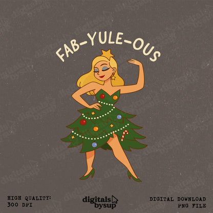 Christmas Tree Dress PNG: Pin Up Festive Pun Design (Digital Download)