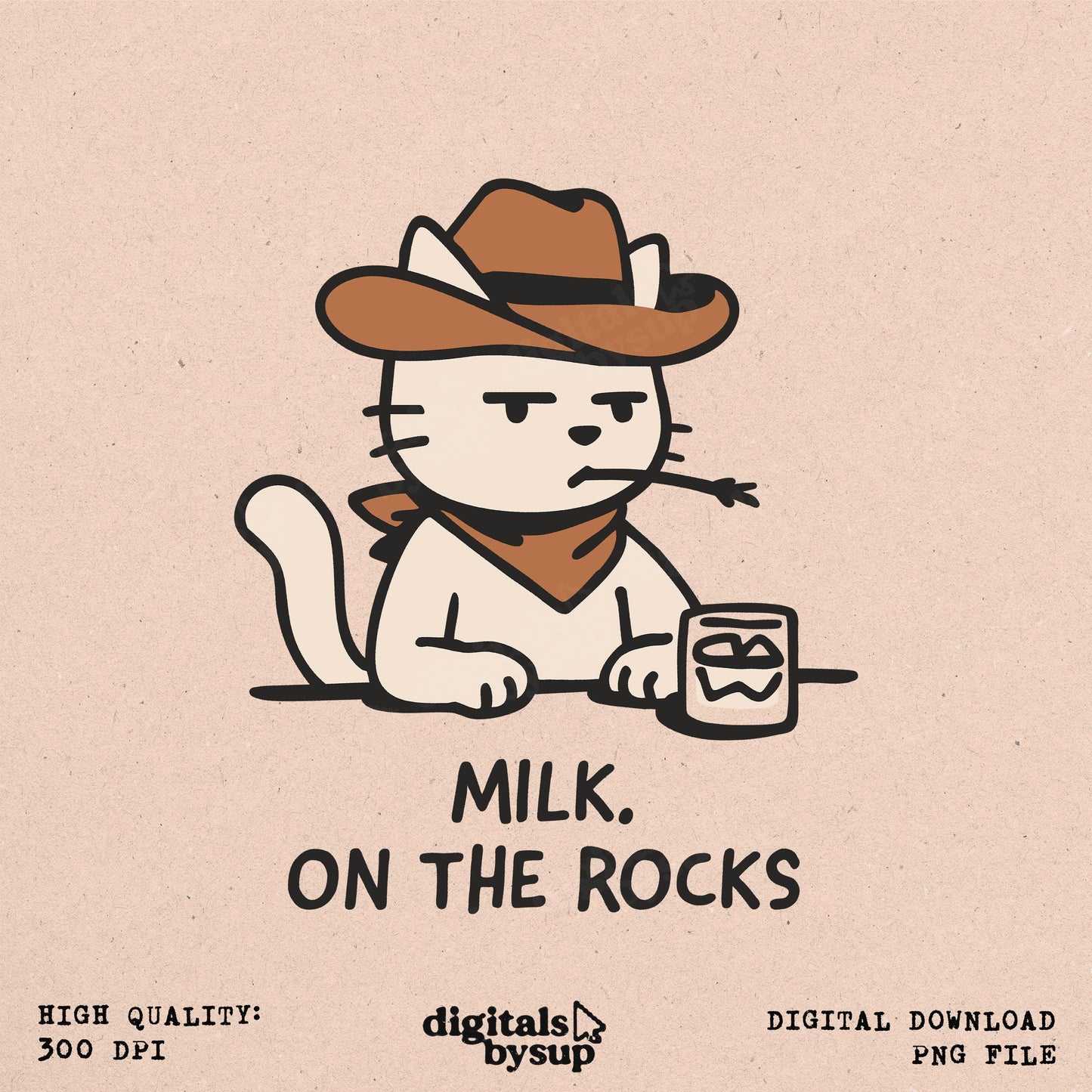 Cowboy Kitten PNG: Funny Chibi Western Kawaii Design (Digital Download