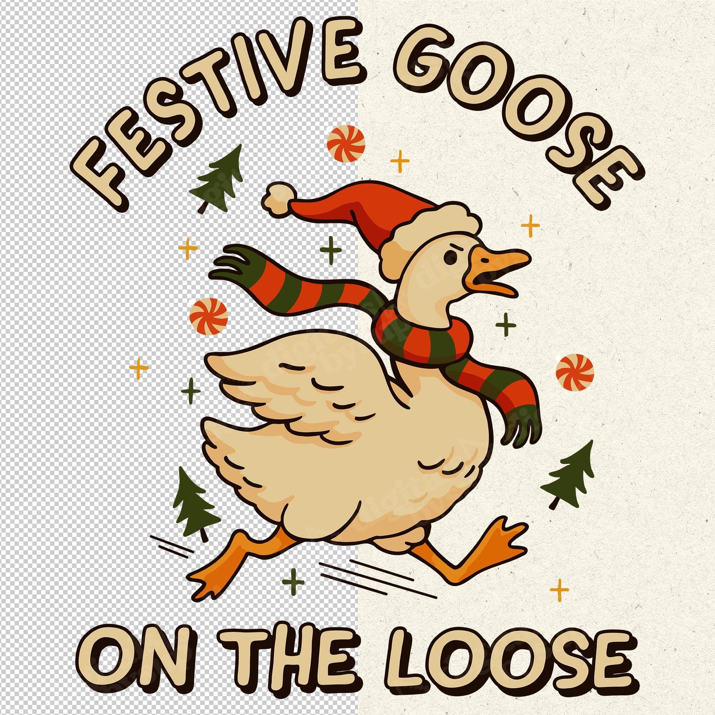 Funny Christmas Goose PNG, Festive Retro Design (Digital Download)