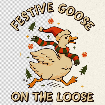 Funny Christmas Goose PNG, Festive Retro Design (Digital Download)