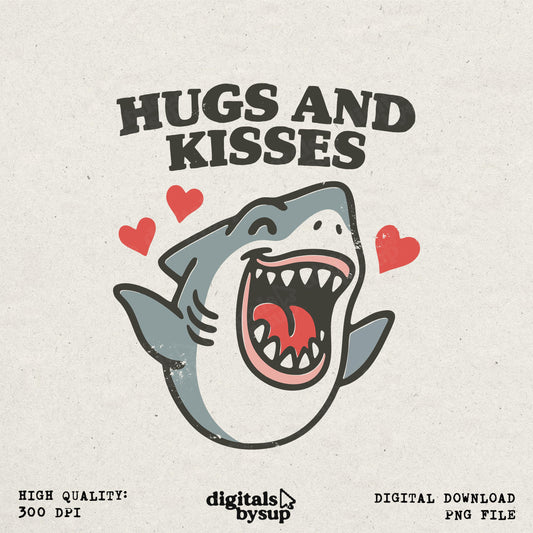 Shark Valentines PNG: Vintage Romantic Funny Design (Digital Download)