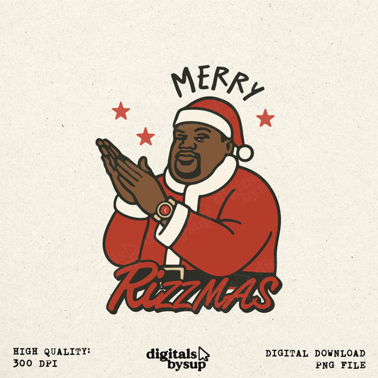 Merry Rizzmas PNG – Funny Santa Meme Christmas Sublimation Clipart (Digital Download)