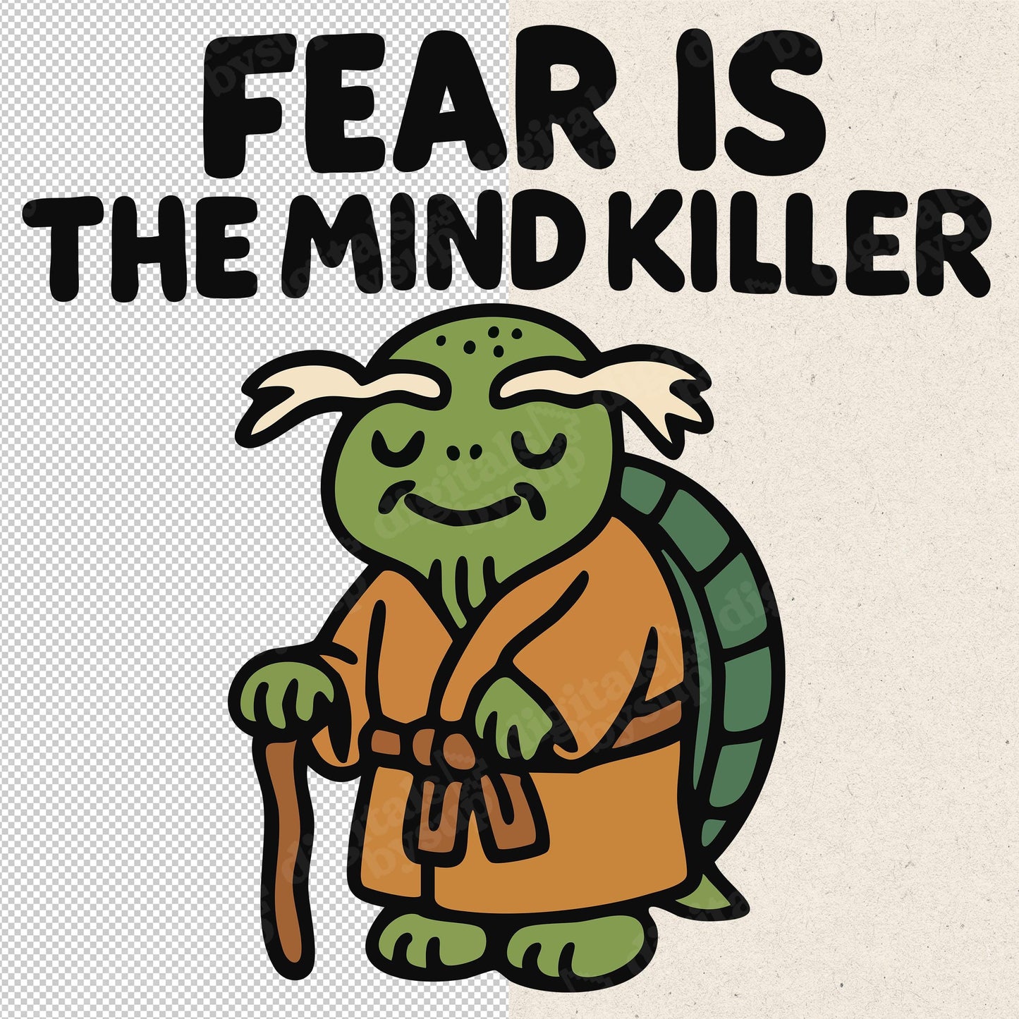 Funny Turtle PNG – Wise Sensei Cartoon Master Clipart for Sublimation POD Instant Download Design