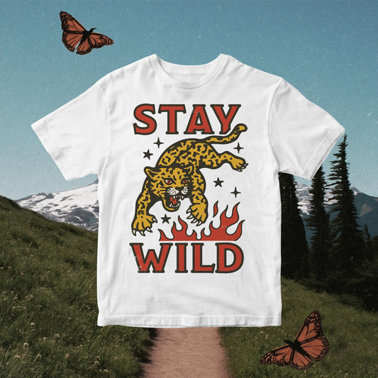 Stay Wild PNG: Retro Leopard Print Big Cat T-Shirt Design (Digital Download)