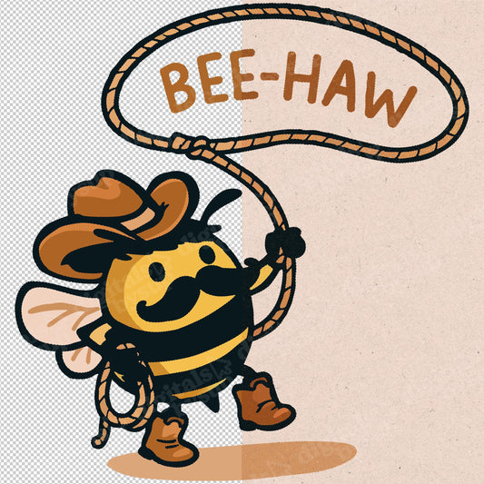 Cowboy Bee PNG: Bee Haw Lasso Graphic, Western Nursery Wall Art, Funny Animal Sublimation Design, Digital Download for T-Shirts & Mugs
