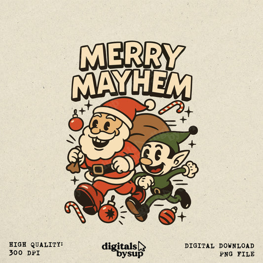 Rubber Hose Christmas PNG: Merry Mayhem Santa Elf Vintage Cartoon Clipart (Digital Download)