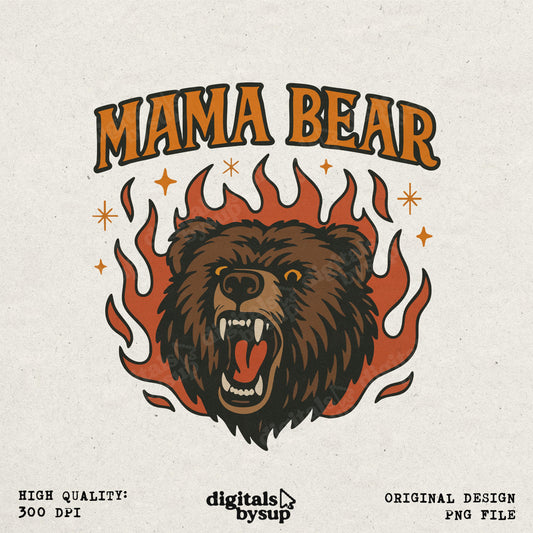 Mama Bear PNG – Retro Bear Head Sublimation Design (Digital Download)