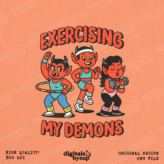 Funny Demon Workout Clipart – Retro Fitness Design (PNG Download)