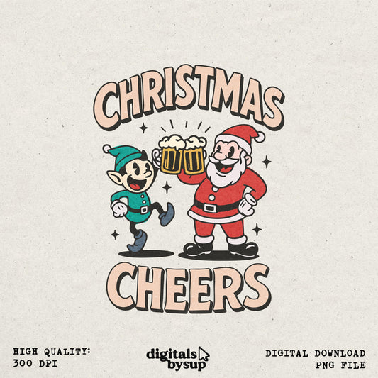 Halftone Rubber House PNG: Christmas Cheers Santa Elf Beer Design (Digital Download)