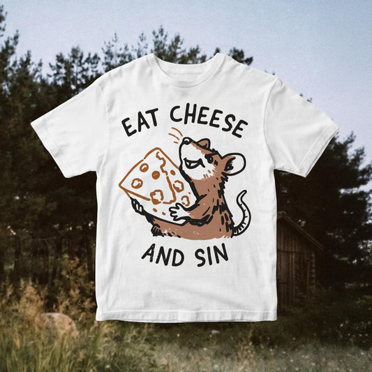Eat Cheese and Sin PNG: Funny Mouse With Cheese, Meme Sublimation File (Digital Download