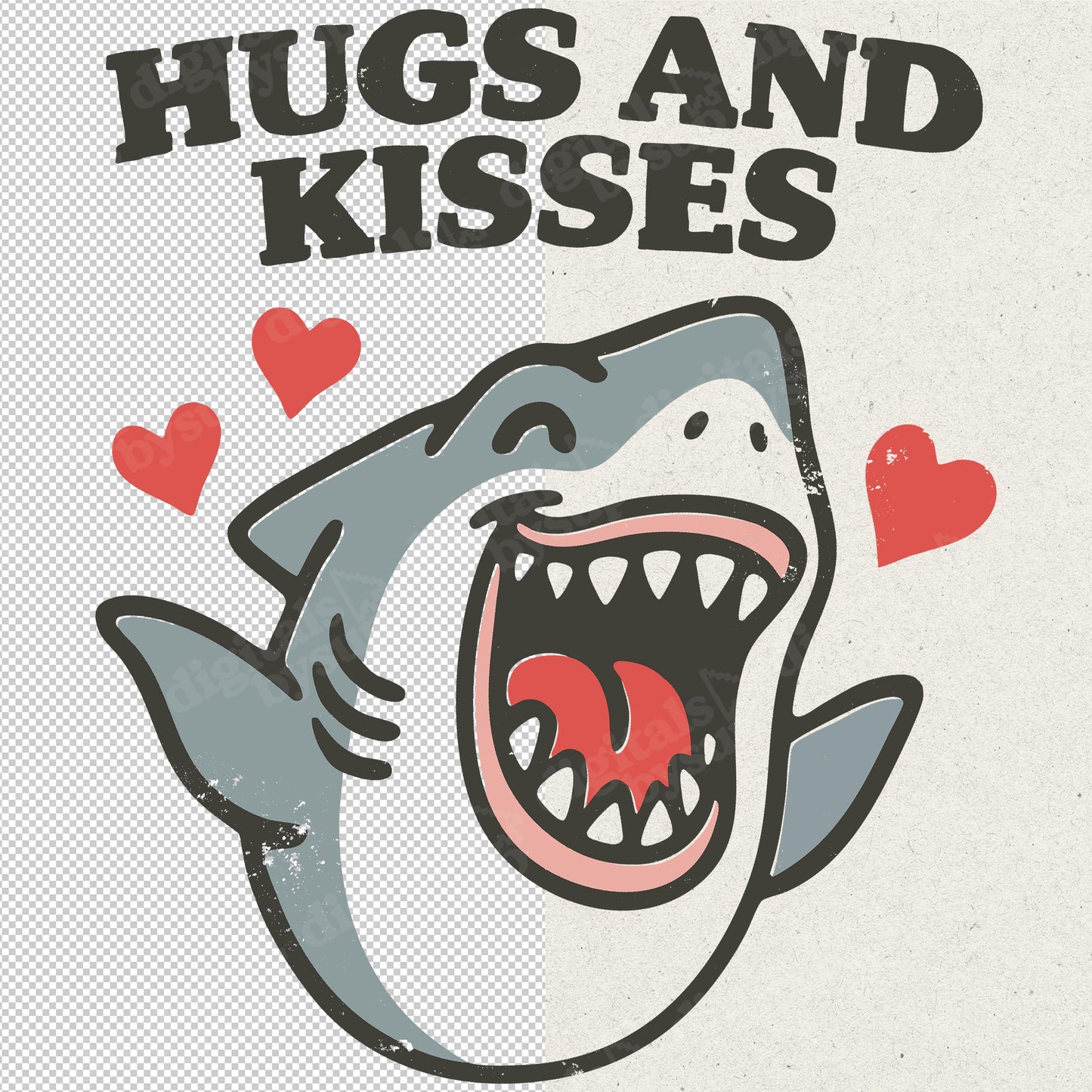 Shark Valentines PNG: Vintage Romantic Funny Design (Digital Download)
