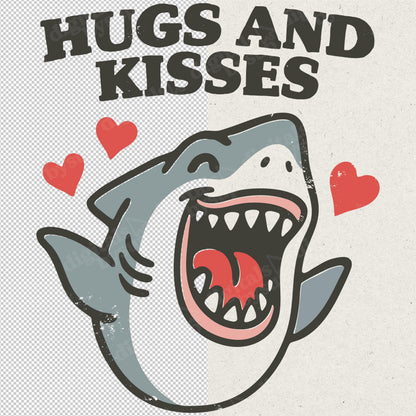 Shark Valentines PNG: Vintage Romantic Funny Design (Digital Download)