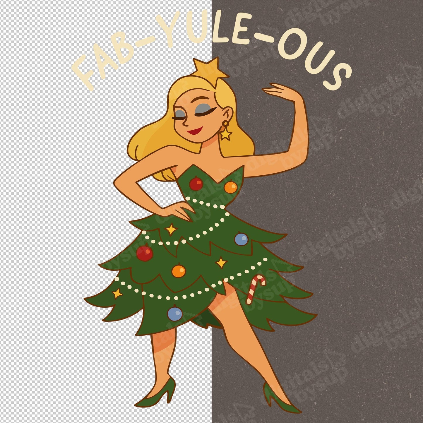 Christmas Tree Dress PNG: Pin Up Festive Pun Design (Digital Download)