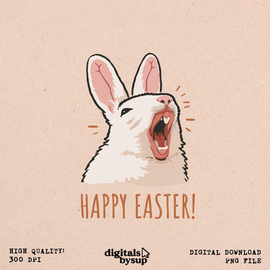 Easter Bunny PNG: Funny Yelling Rabbit Happy Easter Design (Digital Download)