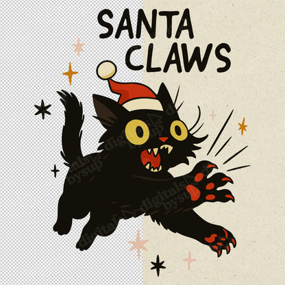 Crazy Cat Lady PNG: Santa Claws Festive Pun Design (Digital Download)