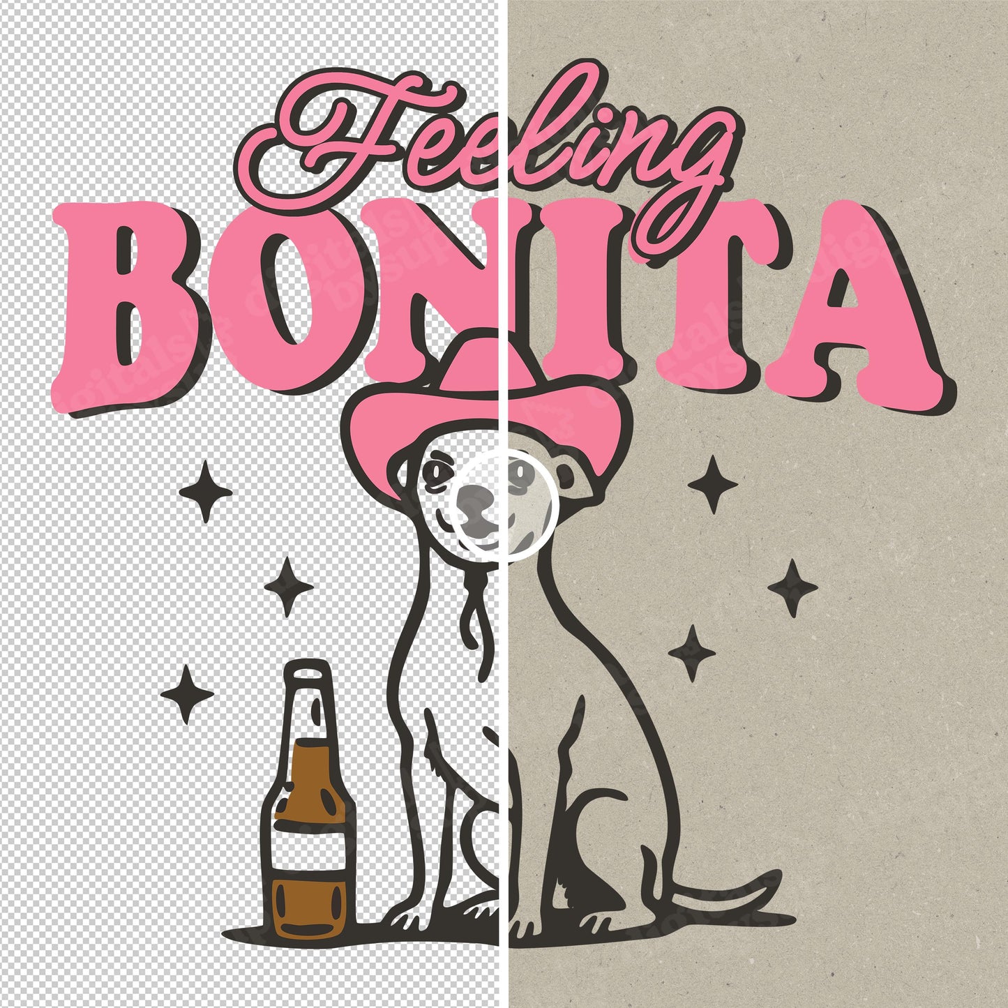 Dog Cowgirl Beer PNG – Retro Western Meme Design, Distressed or Clean Versions (Digital Download)