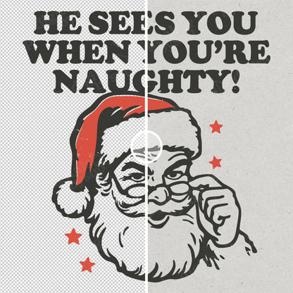 Naughty Santa PNG: Retro Christmas Design (Digital Download)