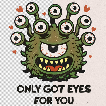 Valentine Beholder Eye Monster PNG: Fantasy Creature Clipart Sublimation Shirt Design (Digital Download)
