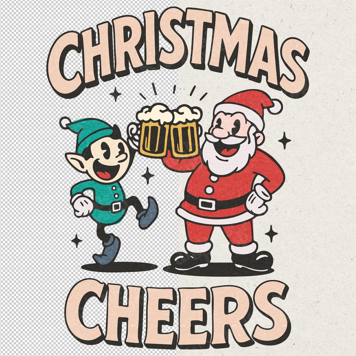 Halftone Rubber House PNG: Christmas Cheers Santa Elf Beer Design (Digital Download)