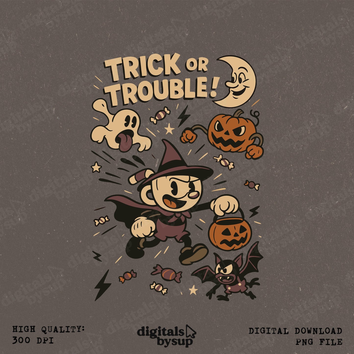 Retro Halloween PNG Clipart: Spooky Vintage Cartoon Art (Digital Download)