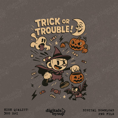 Retro Halloween PNG Clipart: Spooky Vintage Cartoon Art (Digital Download)