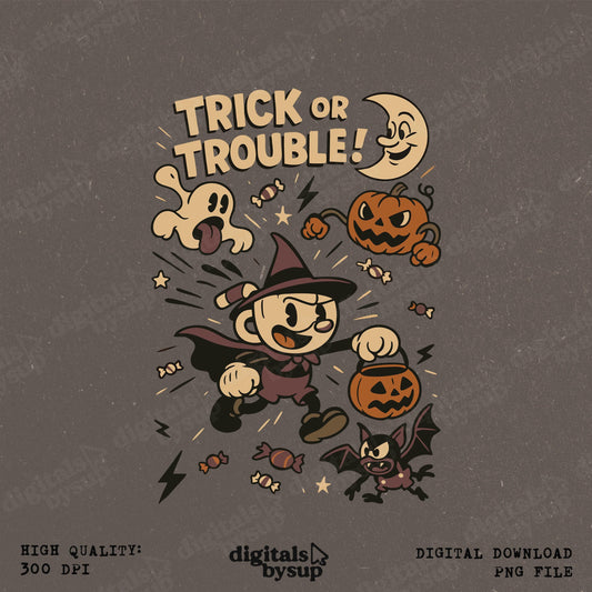 Retro Halloween PNG Clipart: Spooky Vintage Cartoon Art (Digital Download)