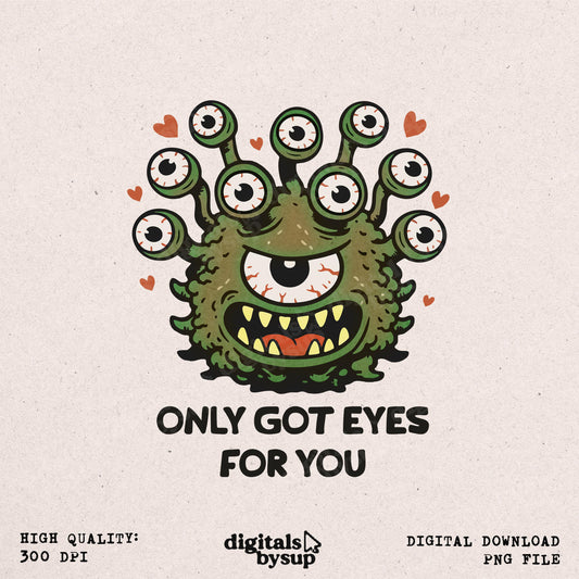 Valentine Beholder Eye Monster PNG: Fantasy Creature Clipart Sublimation Shirt Design (Digital Download)