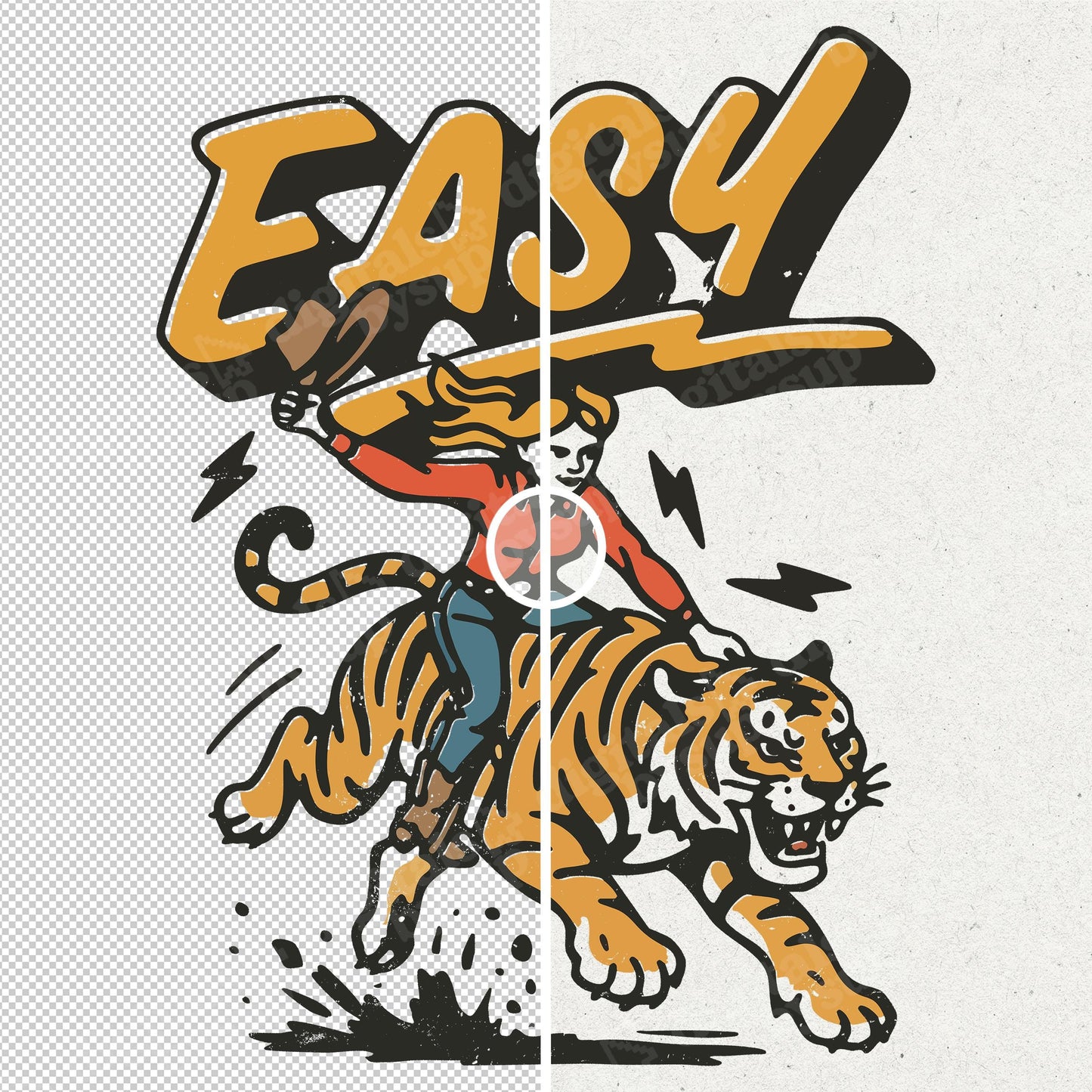Funny Cowgirl Tiger Graphic PNG: Retro T-Shirt Design (Instant Download)