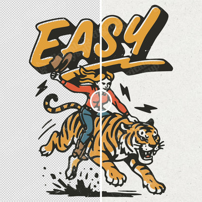 Funny Cowgirl Tiger Graphic PNG: Retro T-Shirt Design (Instant Download)