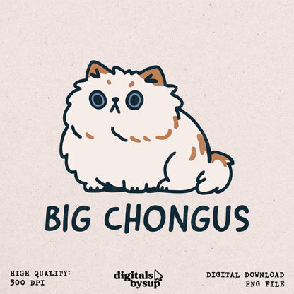 Kawaii Fat Cat PNG: Meme "Big Chongus" Design (Digital Download)