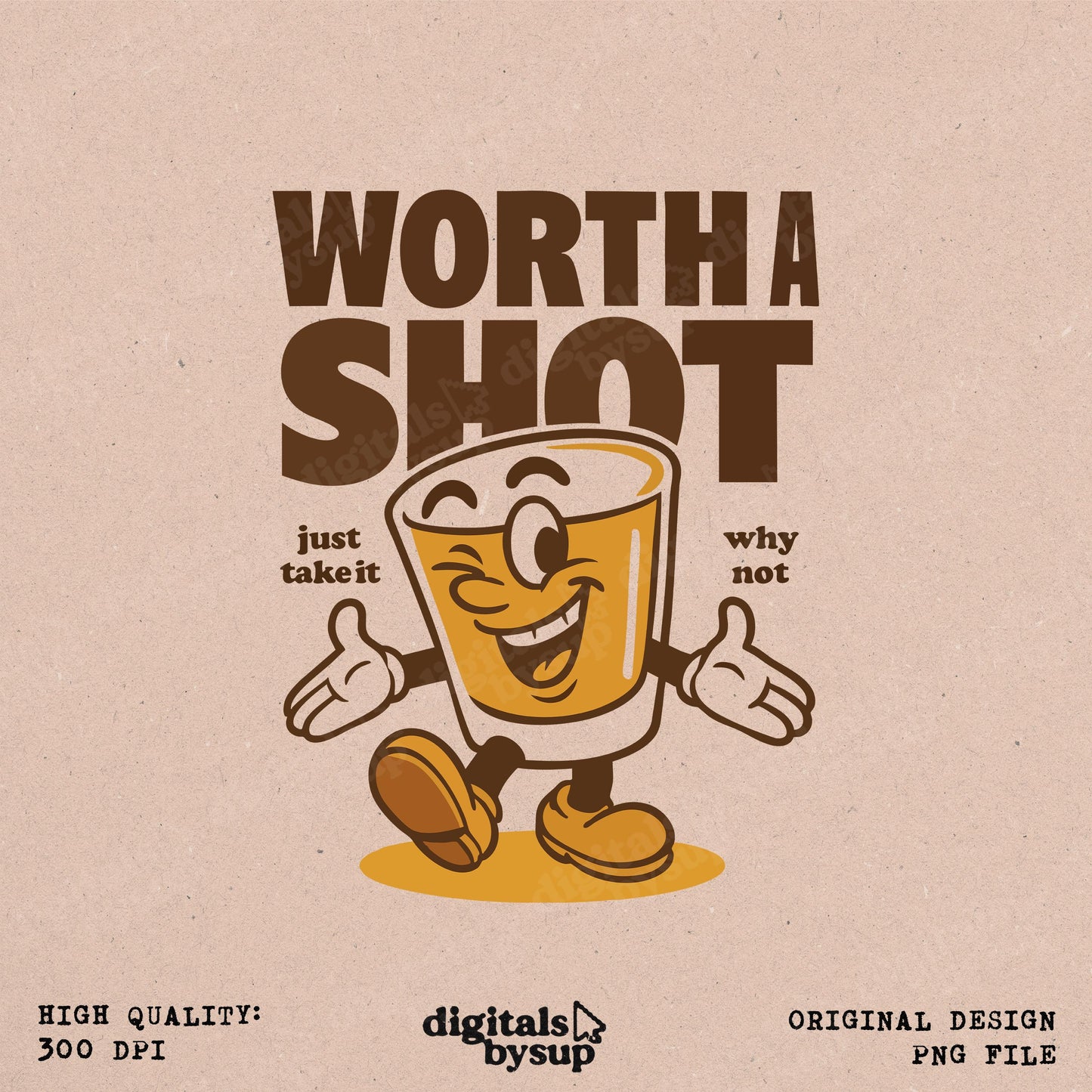 Retro Shot Glass PNG - Worth a Shot, Bar Humor Sublimation Clipart (Digital Design)