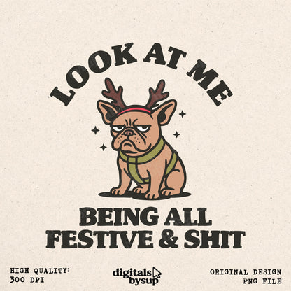 Funny Christmas Pug PNG: Festive Snarky Dog Design (Digital Download)