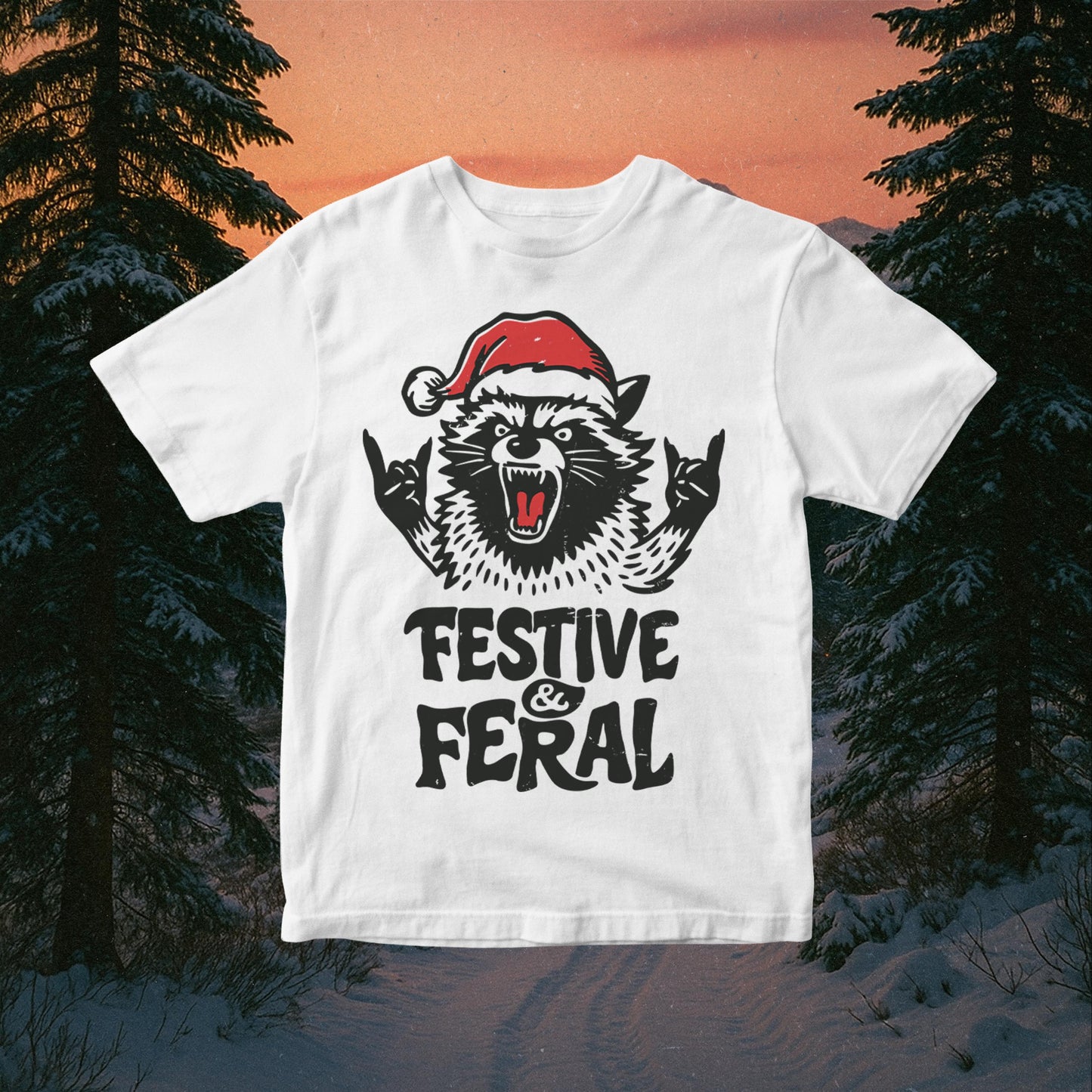 Festive & Feral PNG - Raccoon Christmas Design (Digital Download)