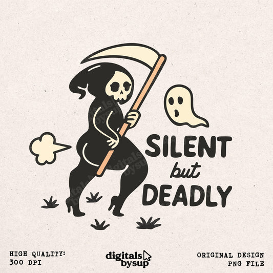 Funny Halloween PNG: Goth Grime Reaper Fart Design (Digital Download)