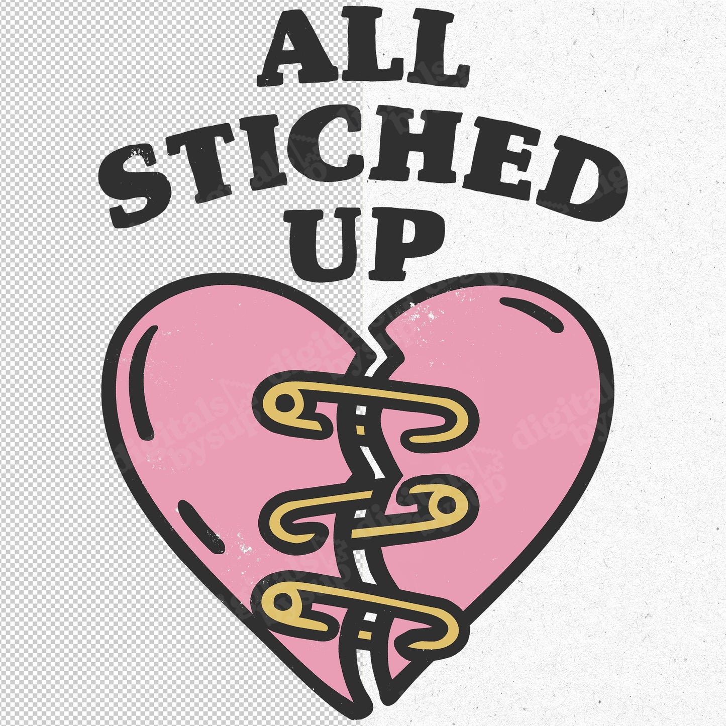 Broken Heart PNG: Anti-valentines Heart Safety Pin Design (Digital Download)