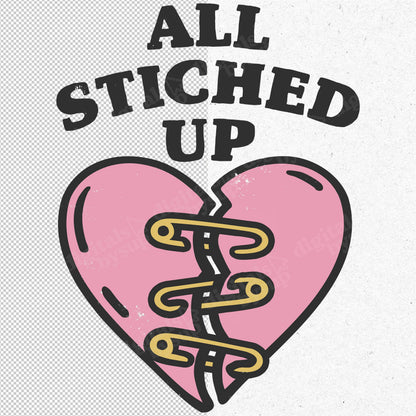 Broken Heart PNG: Anti-valentines Heart Safety Pin Design (Digital Download)