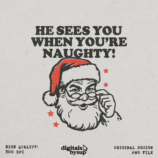 Naughty Santa PNG: Retro Christmas Design (Digital Download)