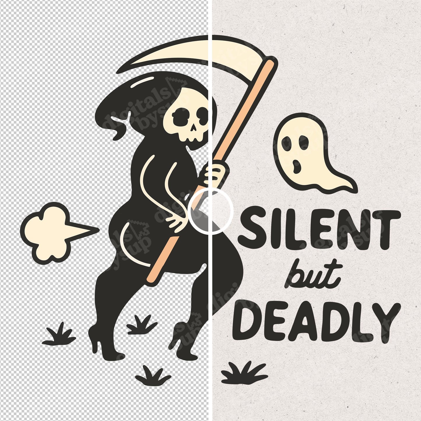 Funny Halloween PNG: Goth Grime Reaper Fart Design (Digital Download)