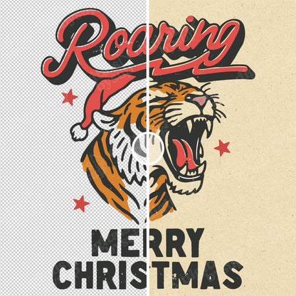 Roaring Merry Christmas PNG: Festive Roaring Tiger Design (Digital Download)