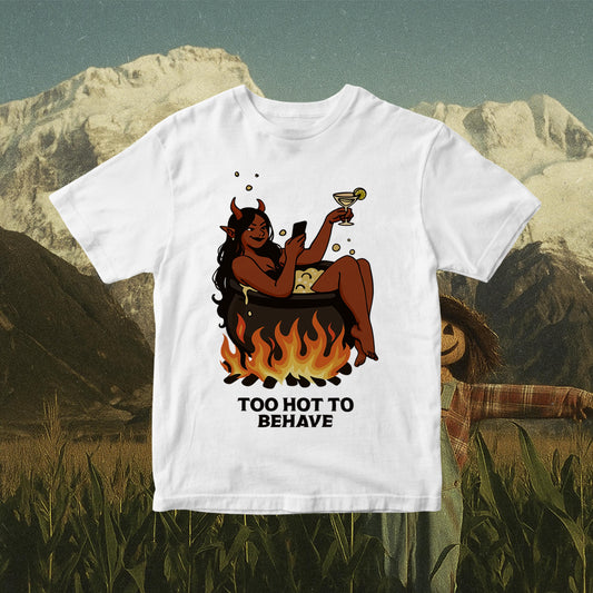 Too Hot To Behave PNG Download - Halloween Demon Bath Clipart, Naughty Devil Sublimation PNG, Sassy Mom Humor Cocktail Design for Shirts