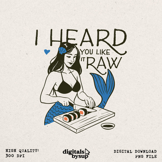 Funny Valentine PNG: Rude Mermaid Sushi Foodie Design (Digital Download)