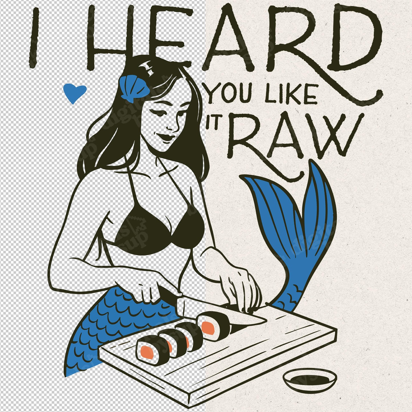 Funny Valentine PNG: Rude Mermaid Sushi Foodie Design (Digital Download)