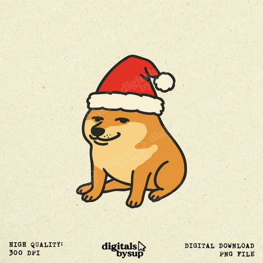 Christmas Shiba Dog PNG: Meme Dog Santa Design (Digital Download)